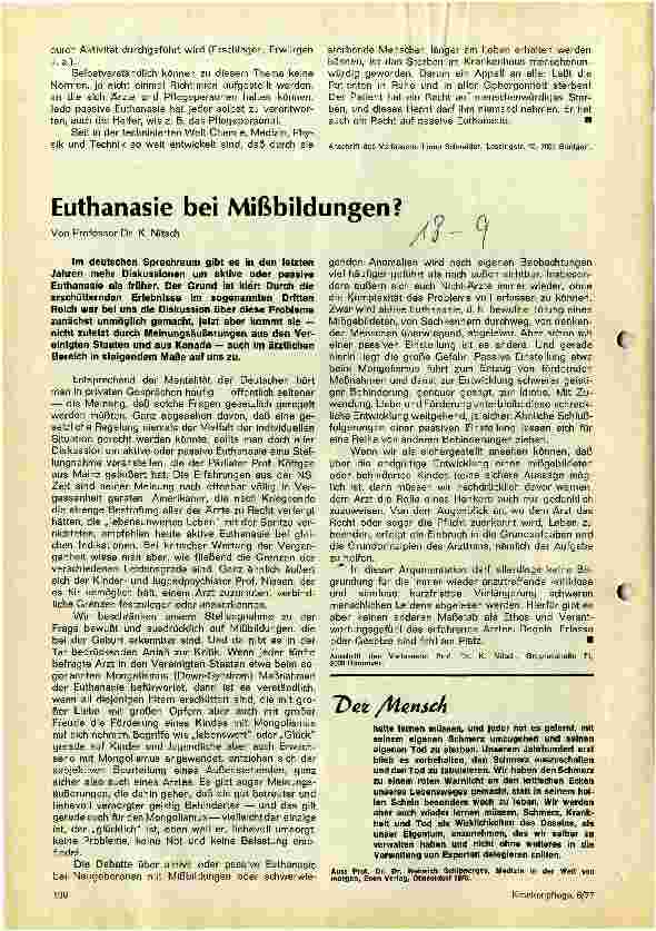 Vorschauseite 2: Gedanken eines Krankenpflegers zum Thema Euthanasie