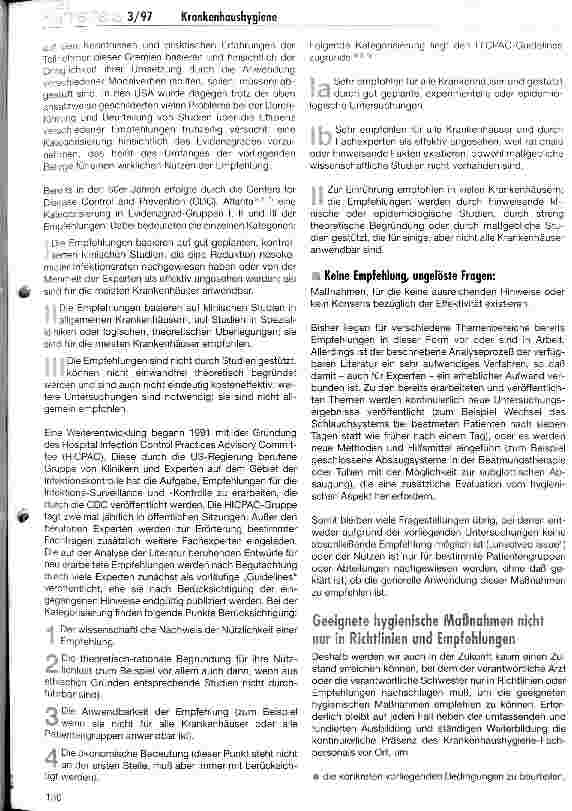 Vorschauseite 2: Was ist krankenhaushygienisch richtig und wirkungsvoll? Nationales Referenzzentrum empfiehlt differenziertes Vorgehen