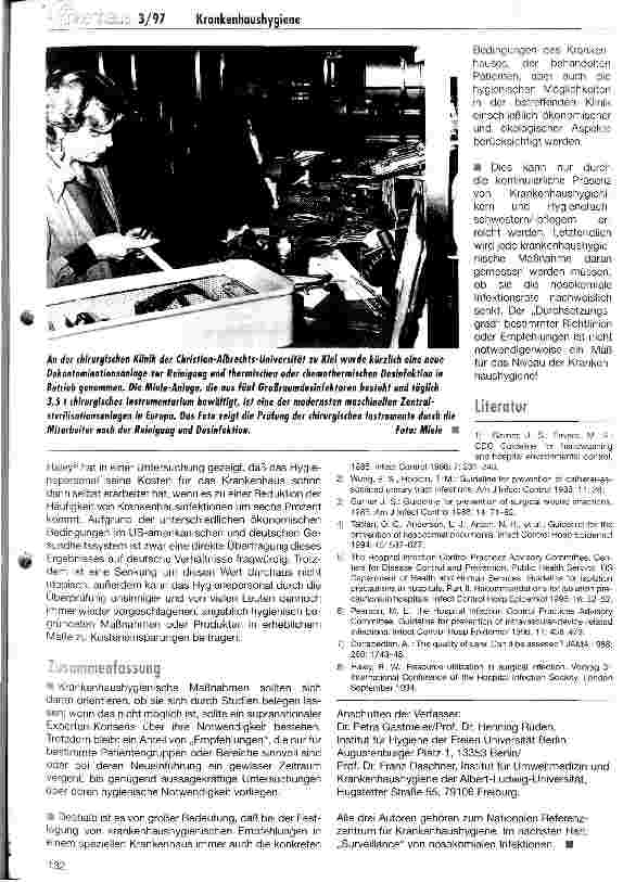 Vorschauseite 4: Was ist krankenhaushygienisch richtig und wirkungsvoll? Nationales Referenzzentrum empfiehlt differenziertes Vorgehen