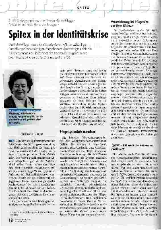 Vorschauseite 1: Spitex in der Identitätskrise 2. ISB-Bildungskonferenz zum Thema Spitex-Pflege - Antworten auf neue Herausforderungen