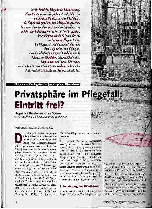 Vorschauseite 1: Privatsphäre im Pflegefall: Eintritt frei? Schutz und Gefängnis - der Januskopf der Häuslichkeit