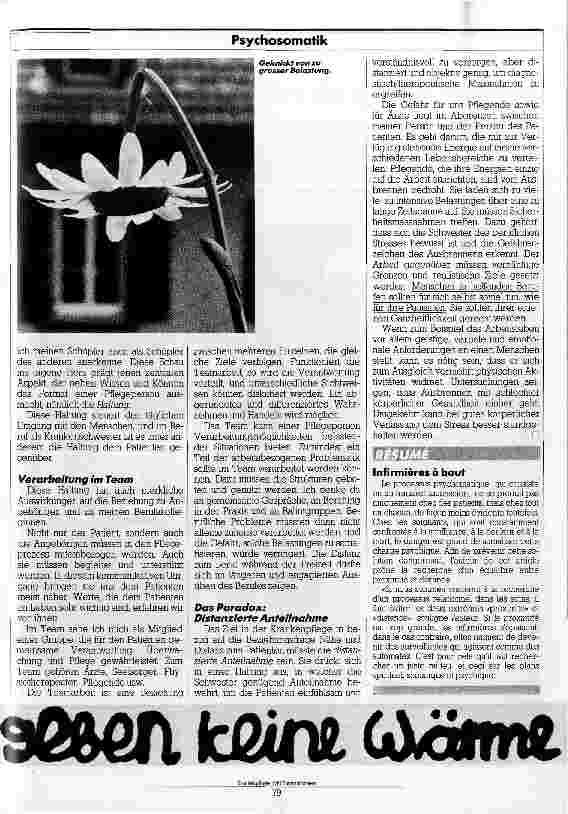 Vorschauseite 3: Ausgebrannte Schwestern Auch das Krankenpflegepersonal ist gefährdet, den psychischen Druck zu somatisieren
