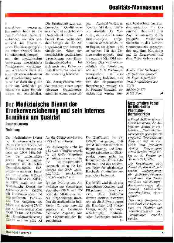 Vorschauseite 1: Der Medizinische Dienst der Krankenversicherung und sein internes Bemühen um Qualität