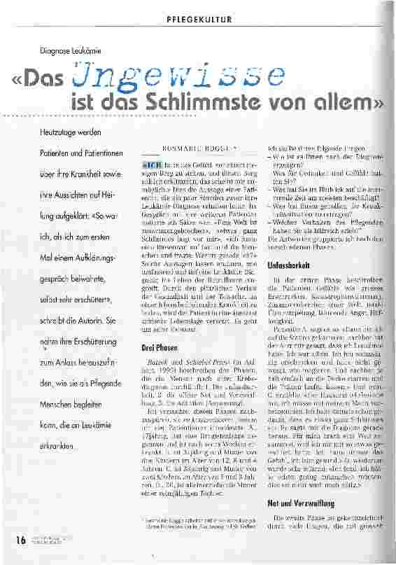 Vorschauseite 1: Das Ungewisse ist das Schlimmste von allem Diagnose Leukämie