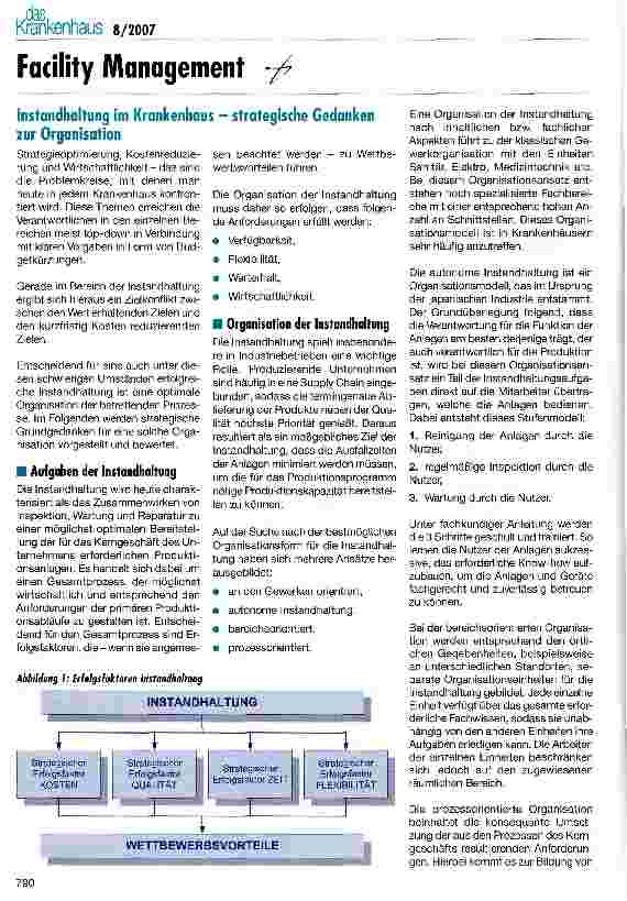 Vorschauseite 1: Instandhaltung im Krankenhaus - strategische Gedanken zur Organisation