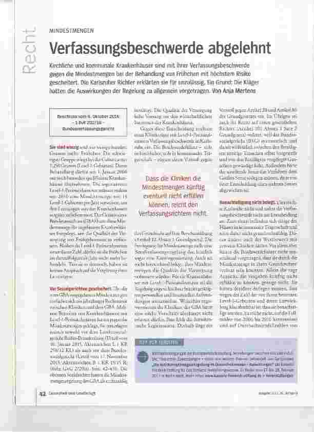 Vorschauseite 1: Verfassungsbeschwerde abgelehnt