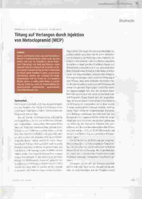 Vorschauseite 1: Tötung auf Verlangen durch Injektion von Metoclopramid (MCP)