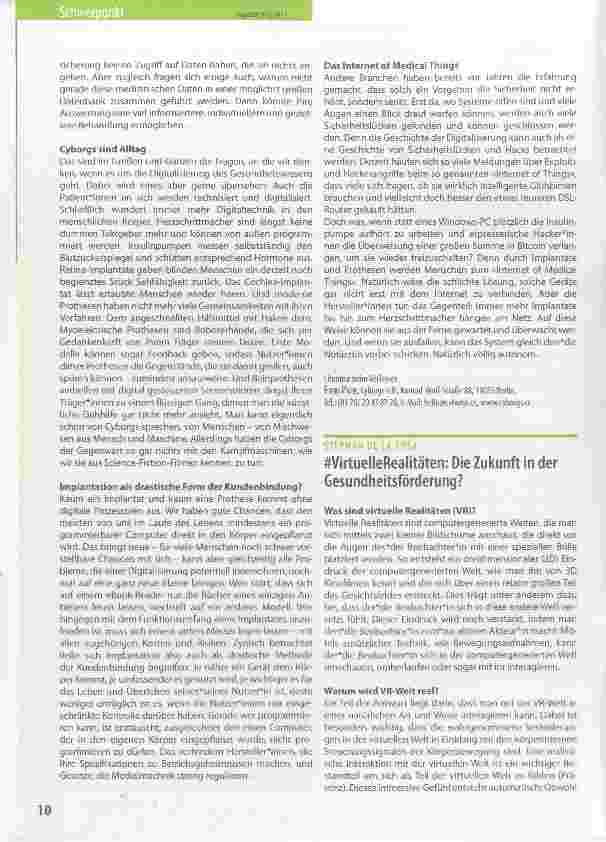 Vorschauseite 1: VirtuelleRealitäten: Die Zukunft in der Gesundheitsförderung?