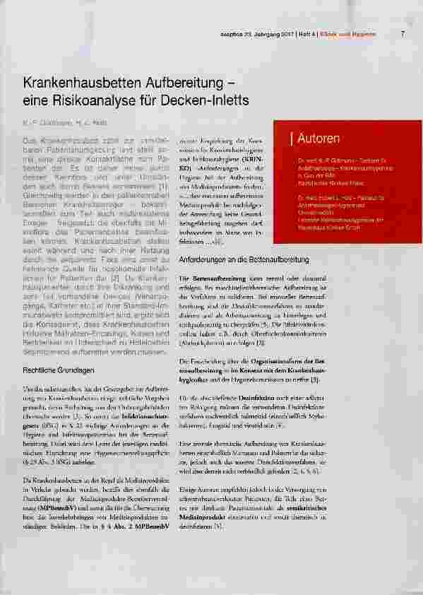 Vorschauseite 1: Krankenhausbetten Aufbereitung eine Risikoanalyse für Deeken-Inletts