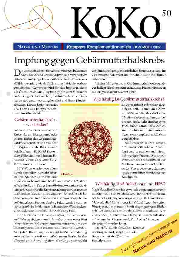 Vorschauseite 1: Impfung gegen Gebärmutterhalskrebs