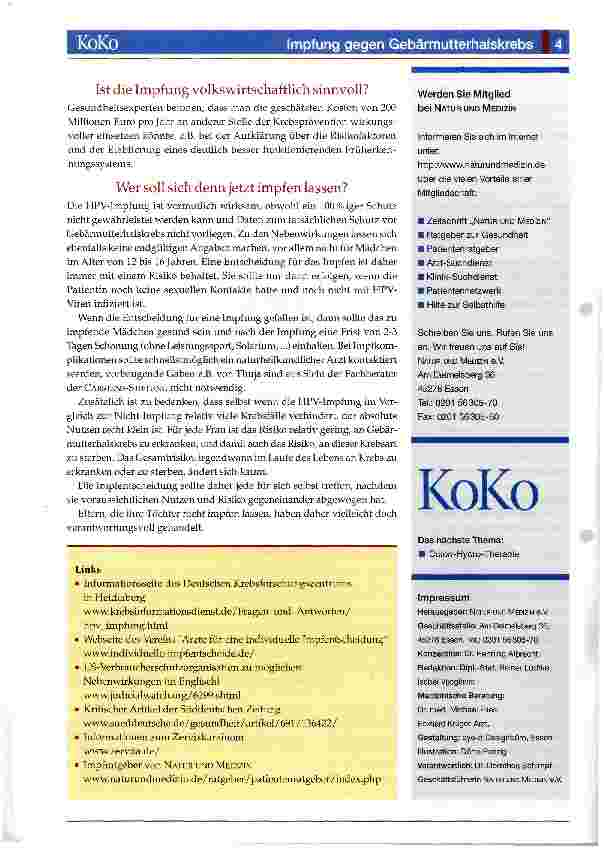 Vorschauseite 4: Impfung gegen Gebärmutterhalskrebs