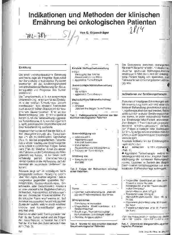 Vorschauseite 1: Indikation und Methoden der klinischen Ernährung bei onkologischen Patienten