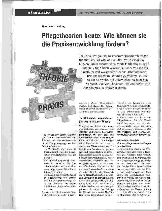 Vorschauseite 1: Pflegetheorien heute: Wie können sie die Praxisentwicklung fördern?