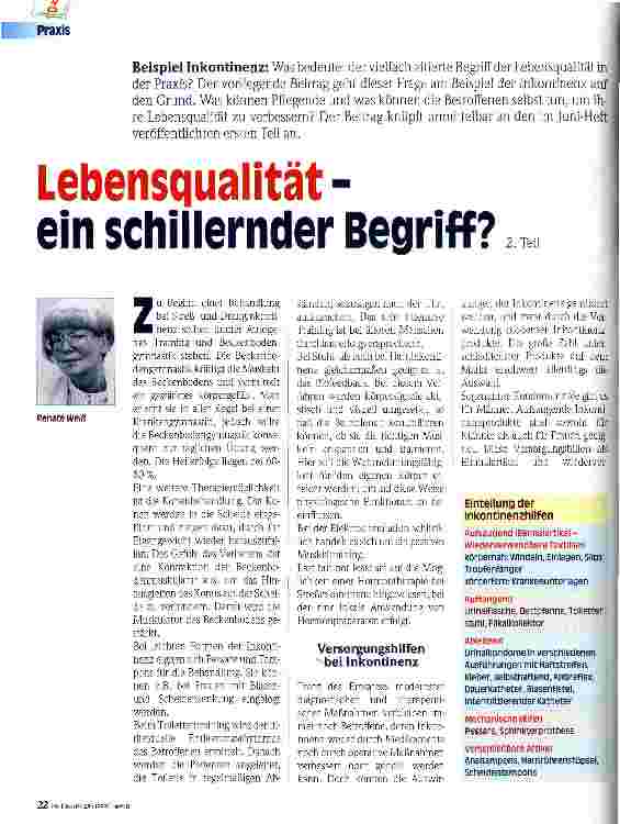 Vorschauseite 1: Lebensqualität - ein schillernder Begriff? 2. Teil Beispiel Inkontinenz