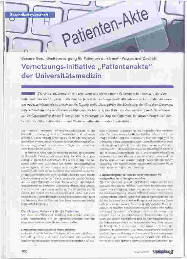 Vorschauseite 1: Vernetzungs-Initiative „Patientenakte der Universitätsmedizin
