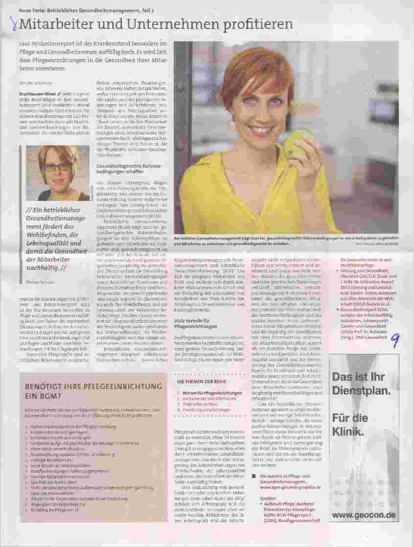 Vorschauseite 1: Neue Serie: Betriebliches Gesundheitsmanagement, Teil 1Mitarbeiter und Unternehmen profitieren