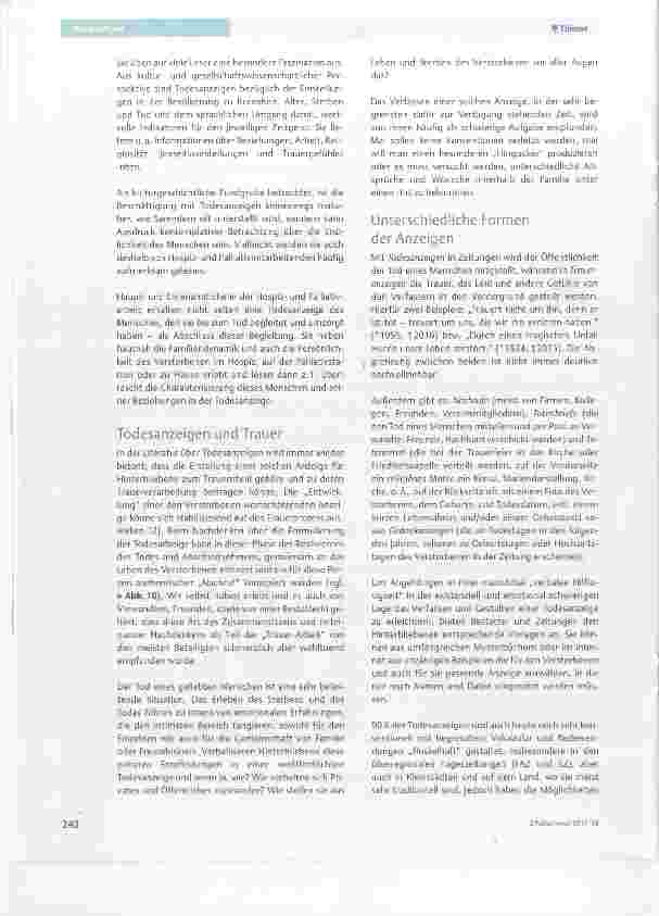 Vorschauseite 2: Todesanzeigen von kundigen Leserinnen analysiert