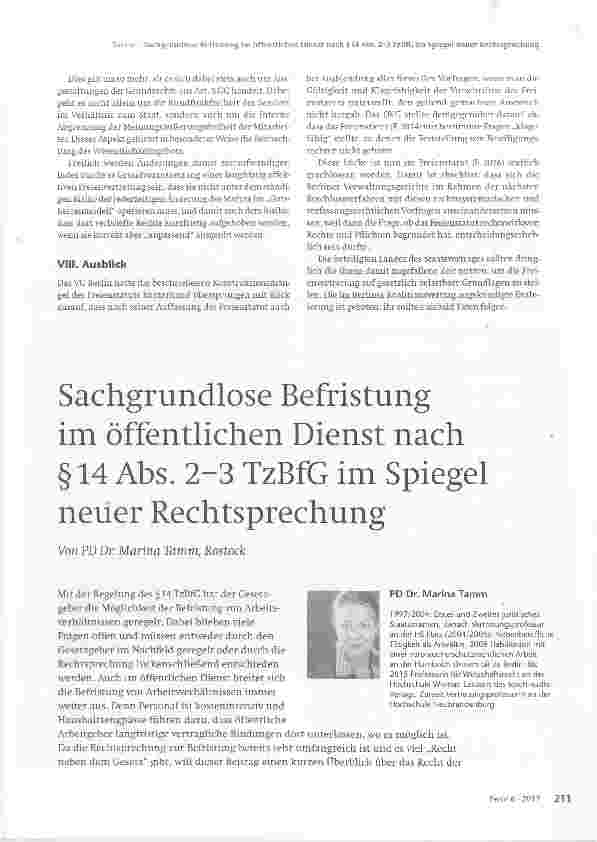 Vorschauseite 1: Sachgrundlose Befristung im öffentlichen Dienst nach § 14 Abs. 2-3 TzBfG im Spiegelneuer Rechtsprechung