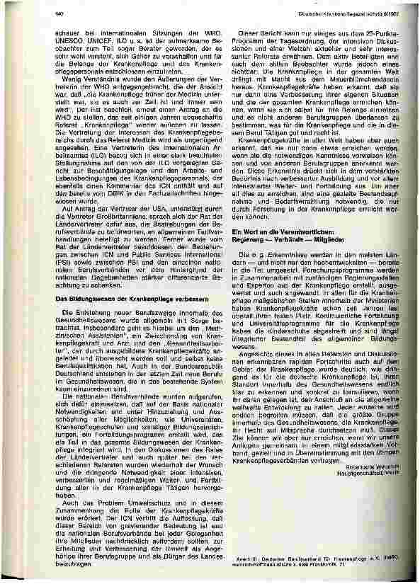 Vorschauseite 2: Mitteilungen des Deutschen Berufsverbandes für Krankenpflege e.V. (DBfK)XVI. Kongreß des Weltbundes in Tokio beendet