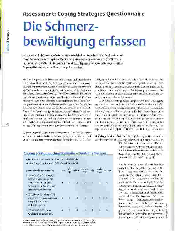 Vorschauseite 1: Assessment: Coping Strategies Questionnaire Die Schmerzbewältigung erfassen