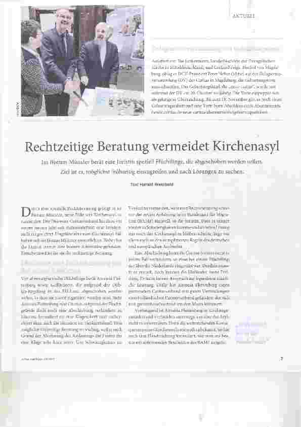 Vorschauseite 1: Rechtzeitige Beratung vermeidet Kirchenasyl
