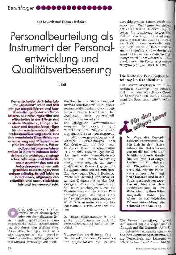 Vorschauseite 1: Personalbeurteilung als Instrument der Personalentwicklung und Qualitätsverbesserung 1. Teil