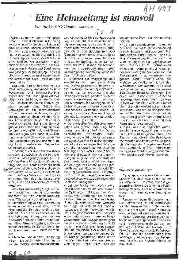 Vorschauseite 1: Eine Heimzeitung ist sinnvoll