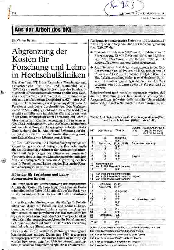 Vorschauseite 1: Abgrenzung der Kosten für Forschung und Lehre in Hochschulkliniken