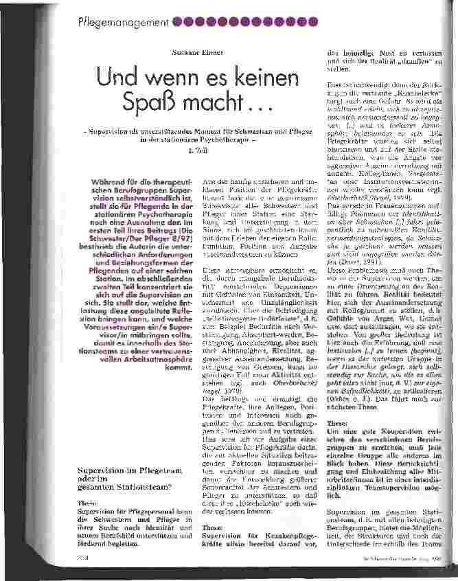 Vorschauseite 1: Und wenn es keinen Spaß macht... Supervision als unterstützendes Moment für Schwestern und Pfleger in der stationären Psychotherapie 2. Teil