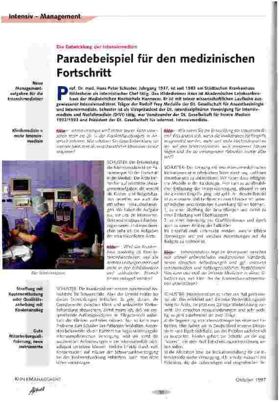 Vorschauseite 1: Paradebeispiel für den technischen Fortschritt Die Entwicklung der Intensivmedizin