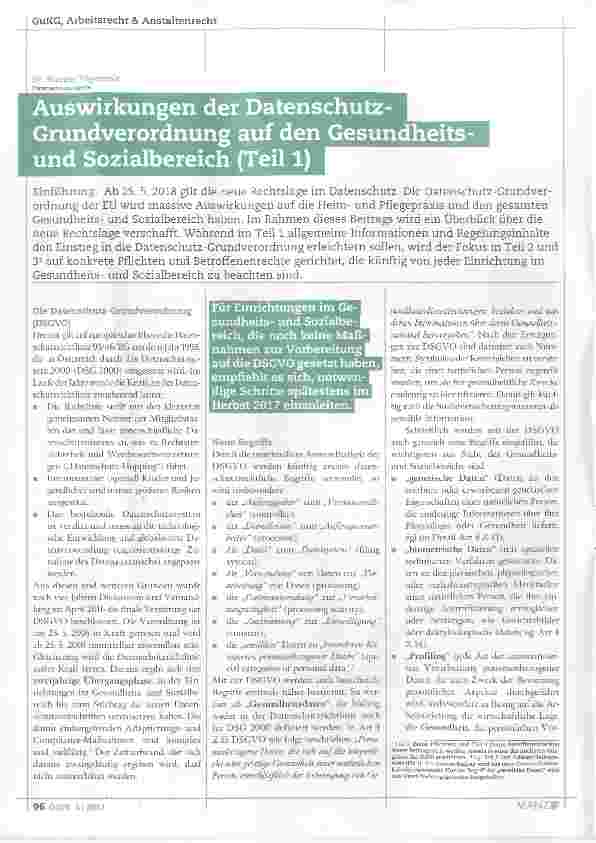 Vorschauseite 1: Auswirkungen der Datenschutz-Grundverordnung auf den Gesundheitsund Sozialbereich (Teil 1)