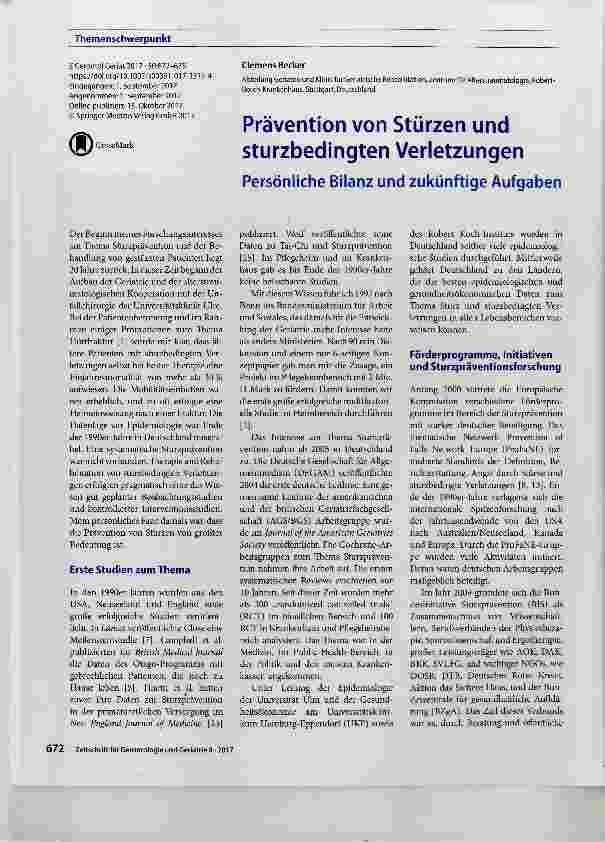 Vorschauseite 1: Prävention von Stürzen und sturzbedingten Verletzungen