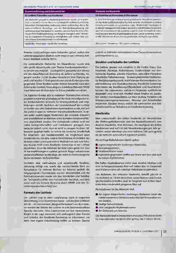 Vorschauseite 2: S3-Leitlinie Prävention von Hautkrebs