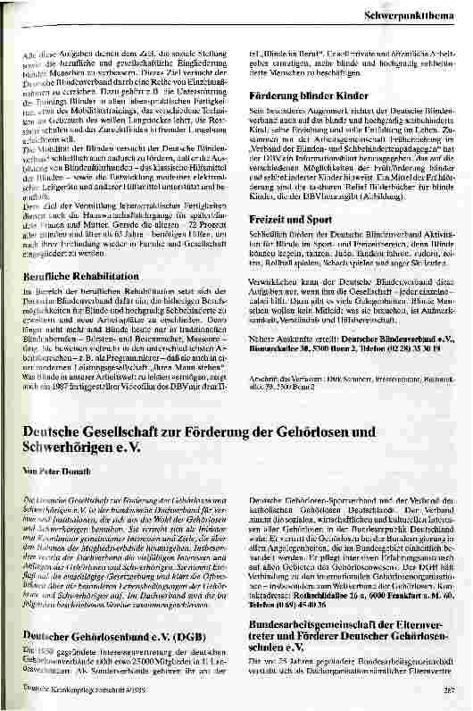 Vorschauseite 2: Selbsthilfegruppen stellen sich vor Der deutsche Blindenverband