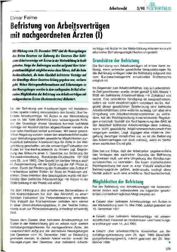 Vorschauseite 1: Befristung von Arbeitsverträgen mit nachgeordneten Ärzten (Teil 1)
