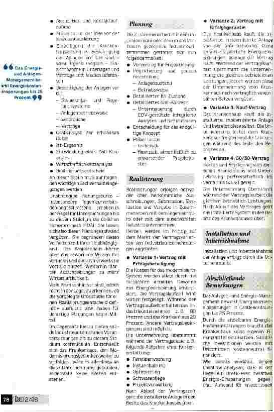 Vorschauseite 2: Modernisierung der Energieversorgungsanlagen von Krankenhäusern mittels Facility Management Aukf dem neuesten Stand der Gebäudetechnik ohne eigenen Kapitaleinsatz