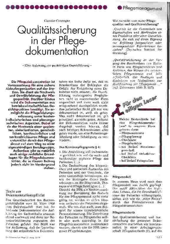Vorschauseite 1: Qualitätssicherung in der Pflegedokumentation -Eine Anleitung zur praktischen Durchführung-