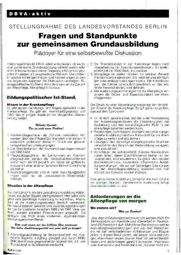 Vorschauseite 1: Fragen und Standpunkte zur gemeinsamen Grundausbildung Plädoyer für eine selbstbewußte Diskussion