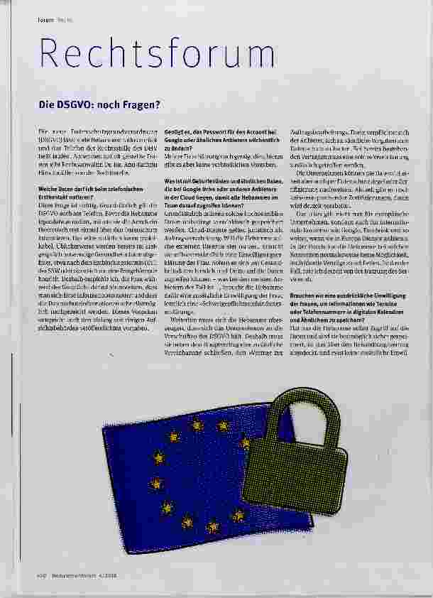 Vorschauseite 1: Rechtsforum Die DSGVO: noch Fragen?
