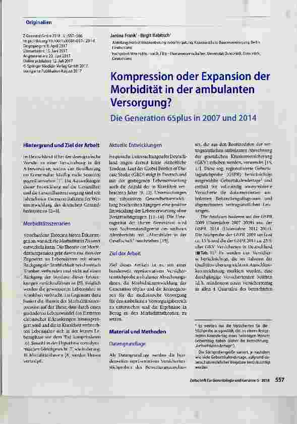 Vorschauseite 1: Kompression oder Expansion der Morbidität in der ambulanten Versorgung? Die Generation 65plus in 2007 und 2014