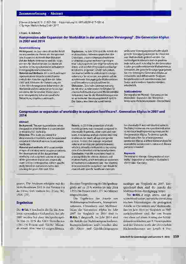 Vorschauseite 3: Kompression oder Expansion der Morbidität in der ambulanten Versorgung? Die Generation 65plus in 2007 und 2014