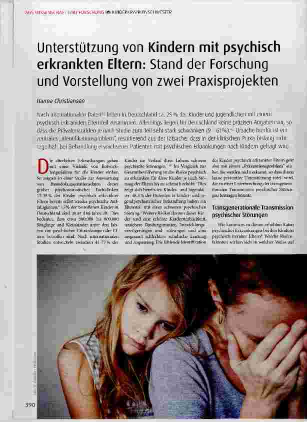 Vorschauseite 1: Unterstützung von Kindern mit psychisch erkrankten Eltern: Stand der Forschung und Vorstellung von zwei Praxisprojekten