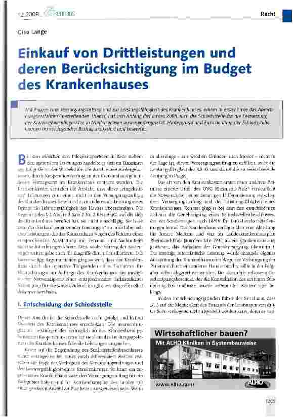 Vorschauseite 1: Einkauf von Drittleistungen und deren Berücksichtigung im Budget des Krankenhauses