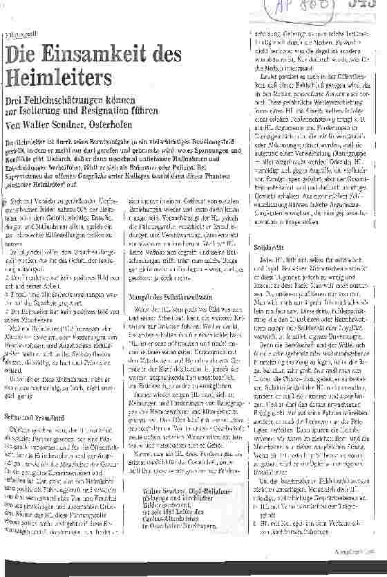 Vorschauseite 1: Die Einsamkeit des Heimleiters Drei Fehleinschätzungen können zur Isolation und Resignation führen