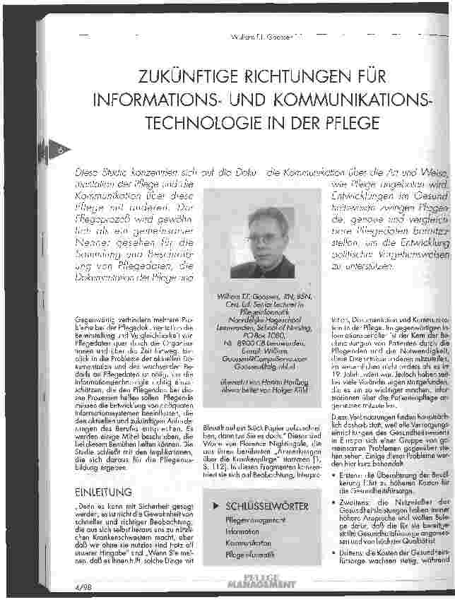 Vorschauseite 1: Zukünftige Richtungen für Informationsund Kommunikationstechnologie in der Pflege