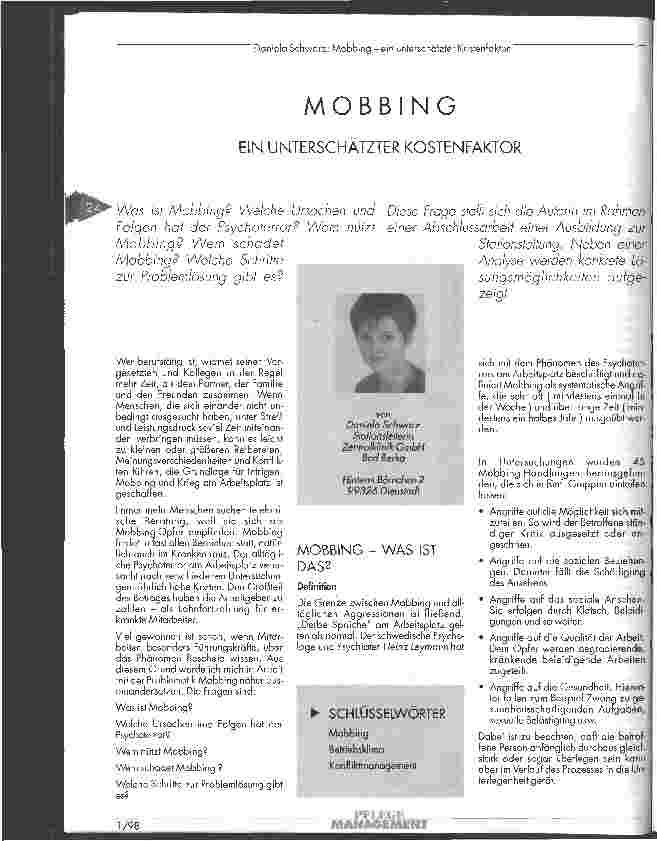 Vorschauseite 1: Mobbing - ein unterschätzter Kostenfaktor