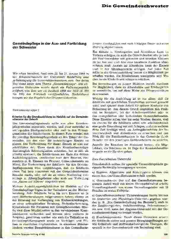 Vorschauseite 1: Gemeindepflege in der Ausund Fortbildung der Schwester Diskussionsgruppen