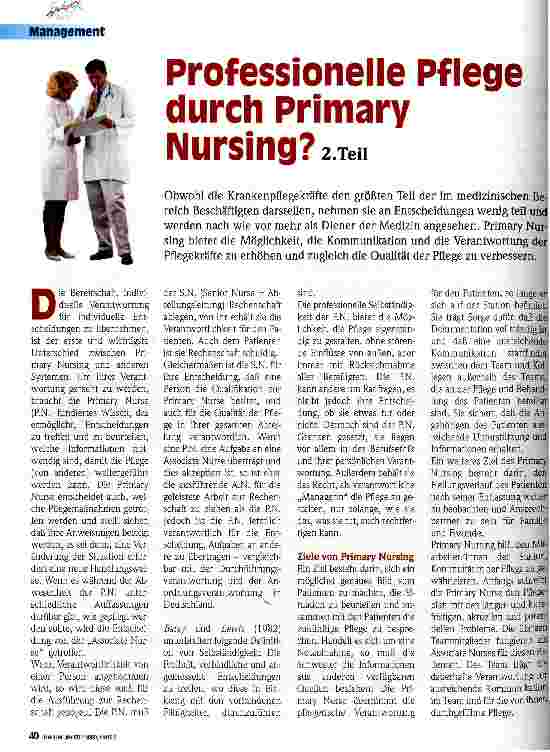Vorschauseite 1: Professionelle Pflege durch Primary Nursing? 2. Teil