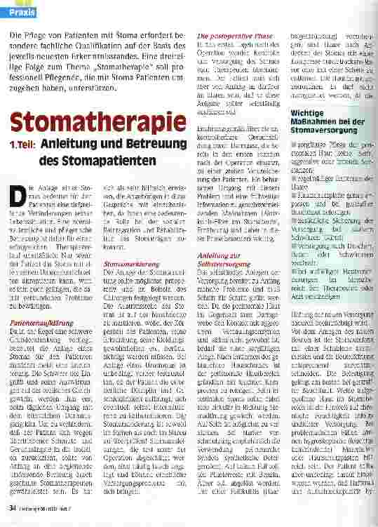 Vorschauseite 1: Stomatherapie 1. Teil: Anleitung und Betreuung des Stomatherapeuten
