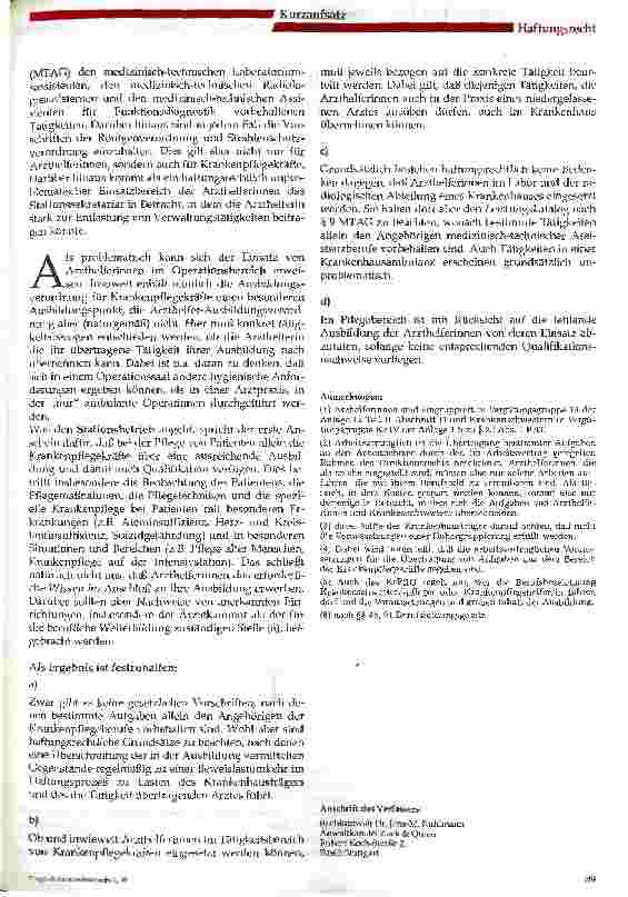 Vorschauseite 2: Die Haftung des Krankenhausträgers bei dem Einsatz von Arzthelferinnen anstelle von examinierten Krankenpflegekräften